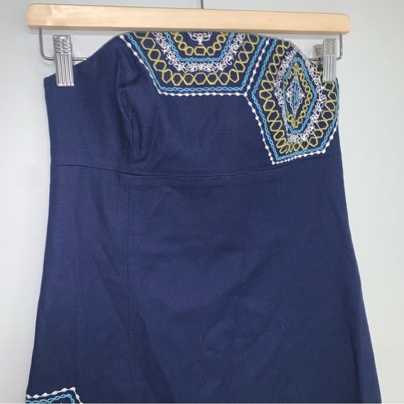 Lilly Pulitzer Dress Size 0 US Navy Blue “Honeycomb Bowen” Strapless Embroidered - Picture 7 of 15